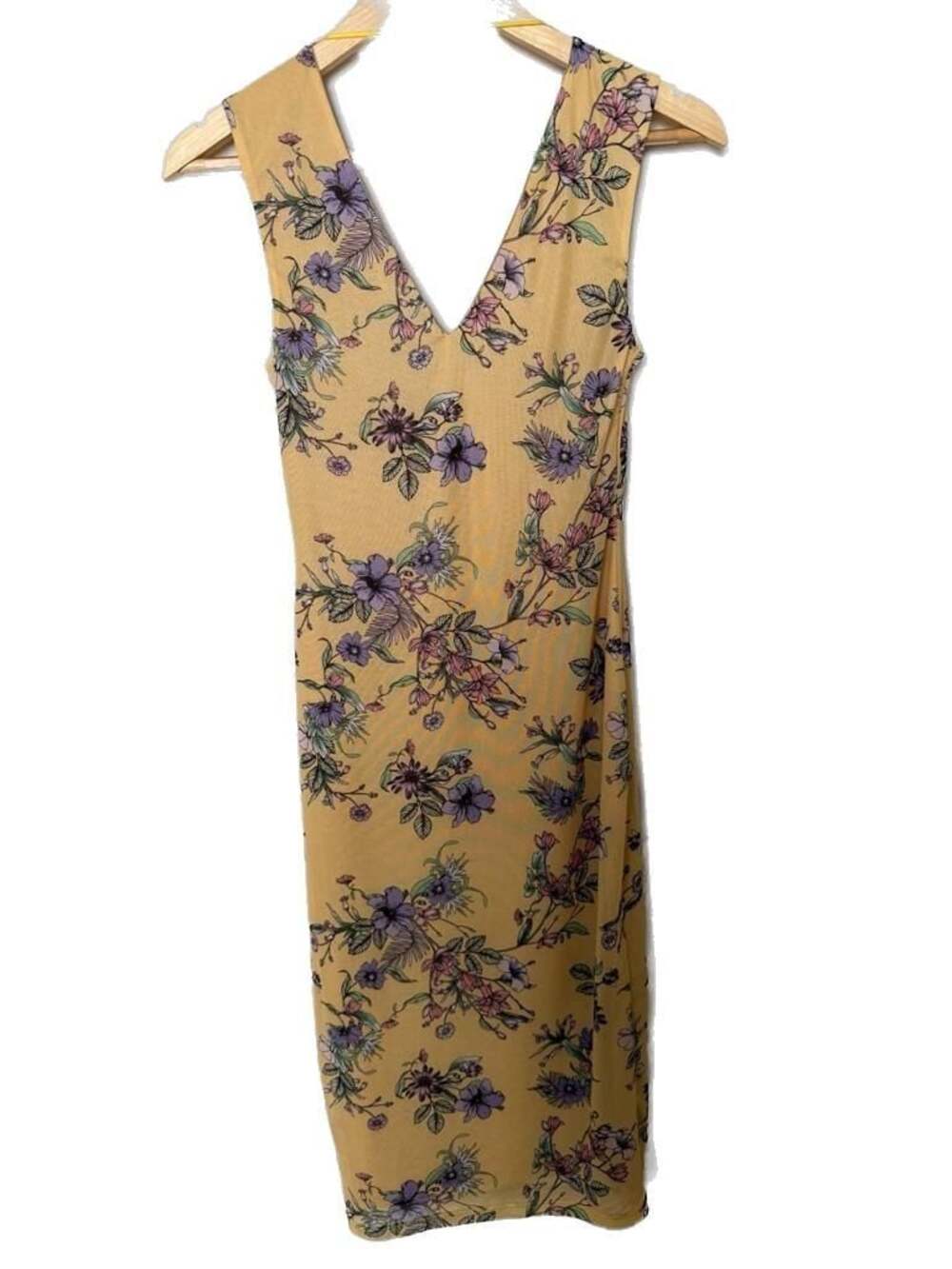 AFRM Los Angeles Yellow Floral Mesh Midi Dress